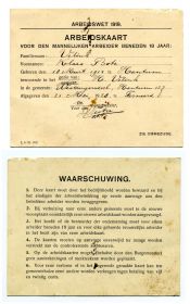 91   Arbeidskaart Klaas Bote Velink  1928 