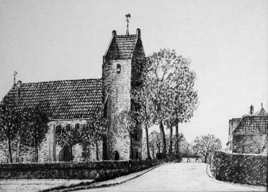 hantumhuizen   dorpsgezicht   prent